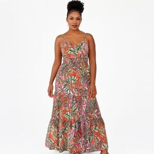 C&C California Linen Blend Tropical Leaf Print Maxi Dress